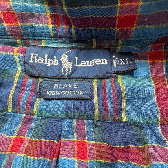 Ralph‎ Lauren Shirt Mens XL Blue Plaid Blake Button Short Sleeve Preppy - Picture 3 of 10